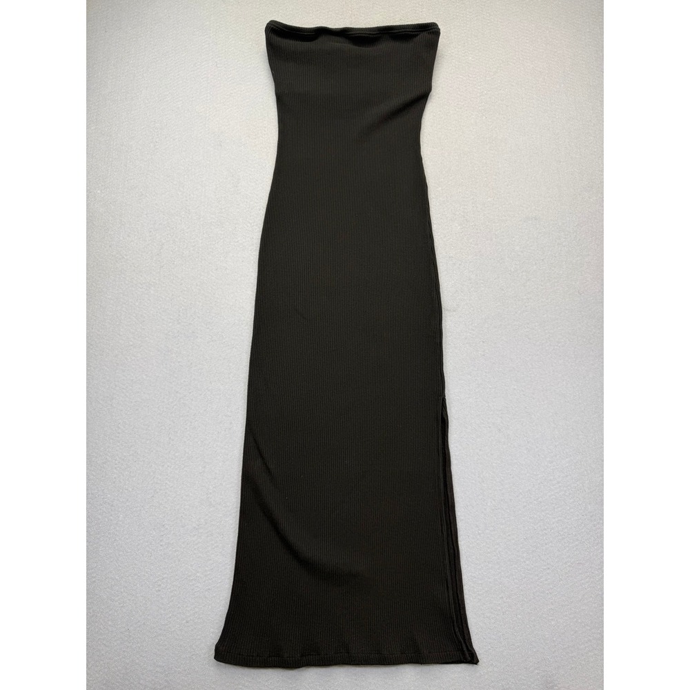Project Social T Allora Rib Strapless Maxi Dress Black Small Side Slit NWT